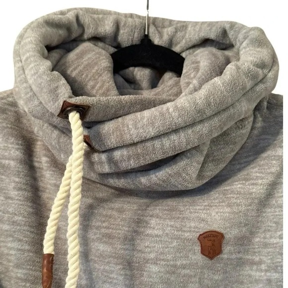 Naketano Cowl Neck Hoodie Velvet Gray Heathered Pullover Drawstring Sweatshirt - Picture 5 of 11